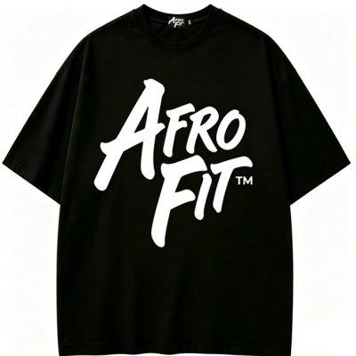 Black T-shirt with a bold white 'Afro Fit' logo across the chest (informational image).] ,